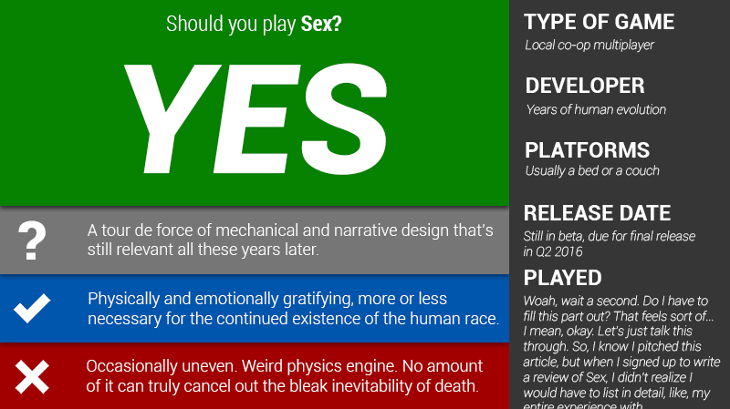 Illustration for article titled Sex: The Kotaku Review